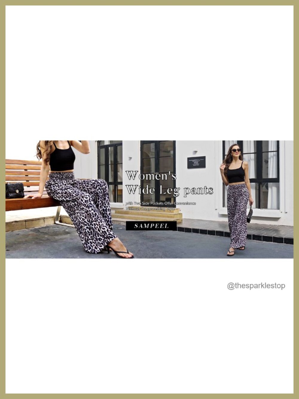 Wide Leg High Waist Pants with Pockets, 100% Polyester, Casual Trousers - Picture 6 of 6